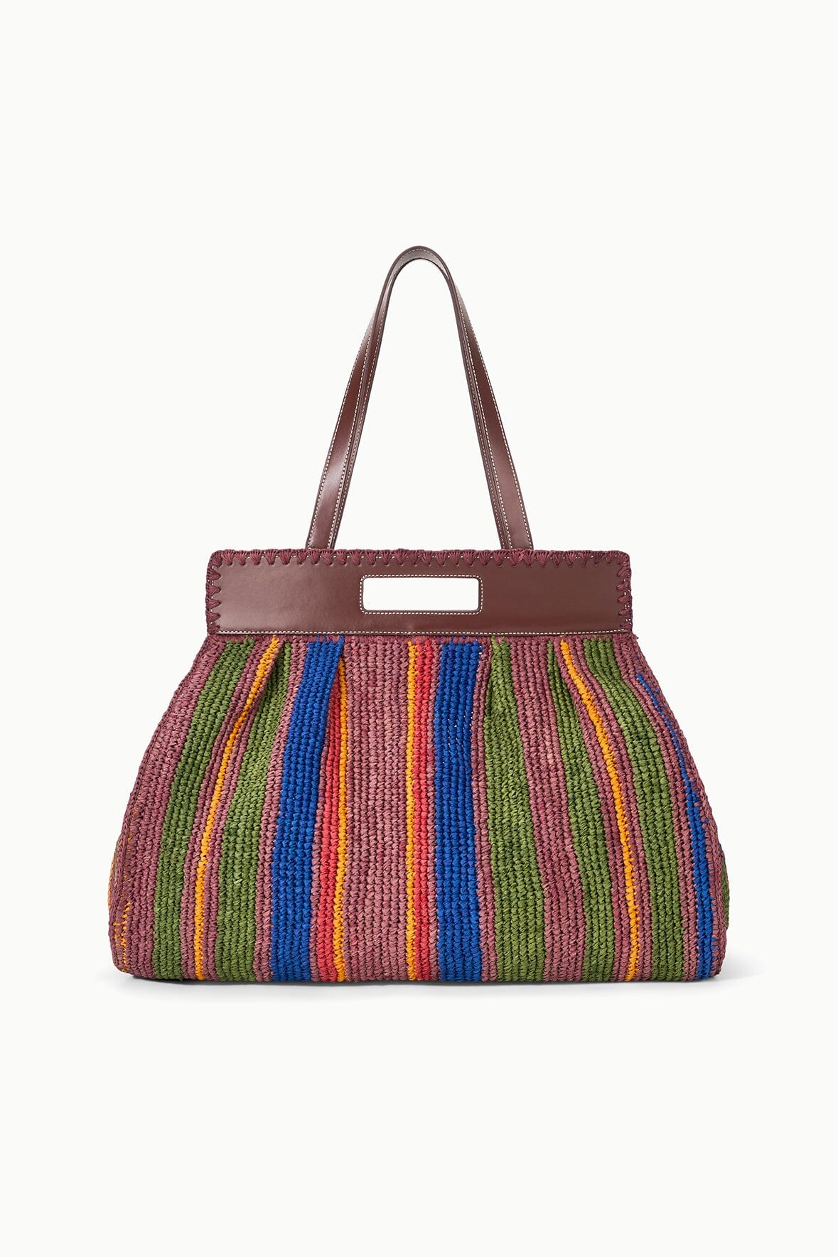 Handwoven Raffia Tote Bag with Leather Straps - Jungle Stripe Rue