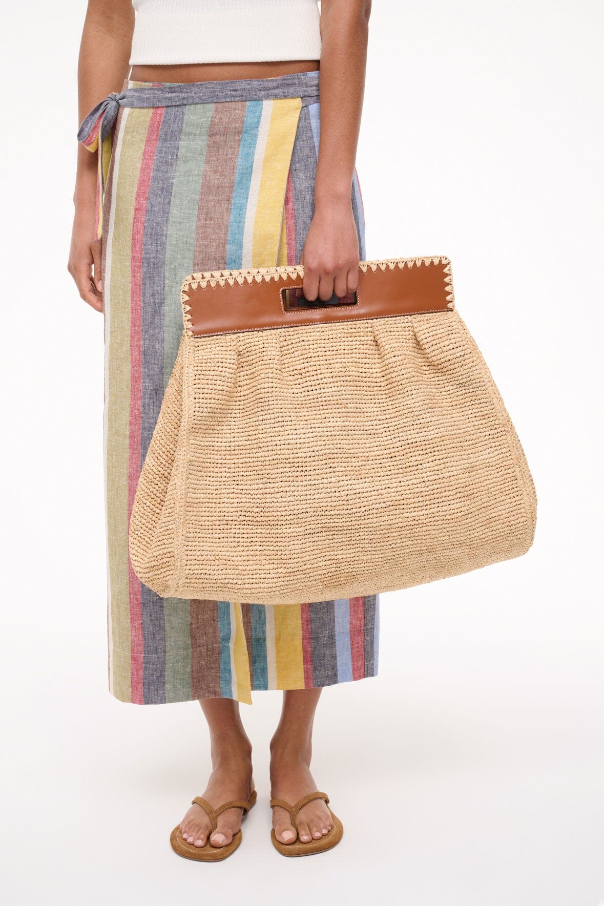 Raffia Tote Bag with Leather Straps – Rue in Natural Tan