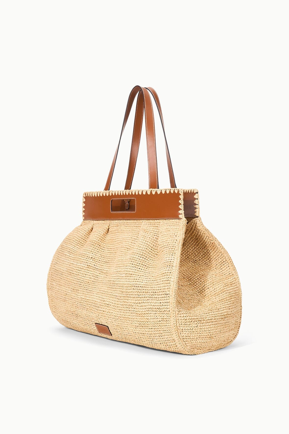 Raffia Tote Bag with Leather Straps – Rue in Natural Tan