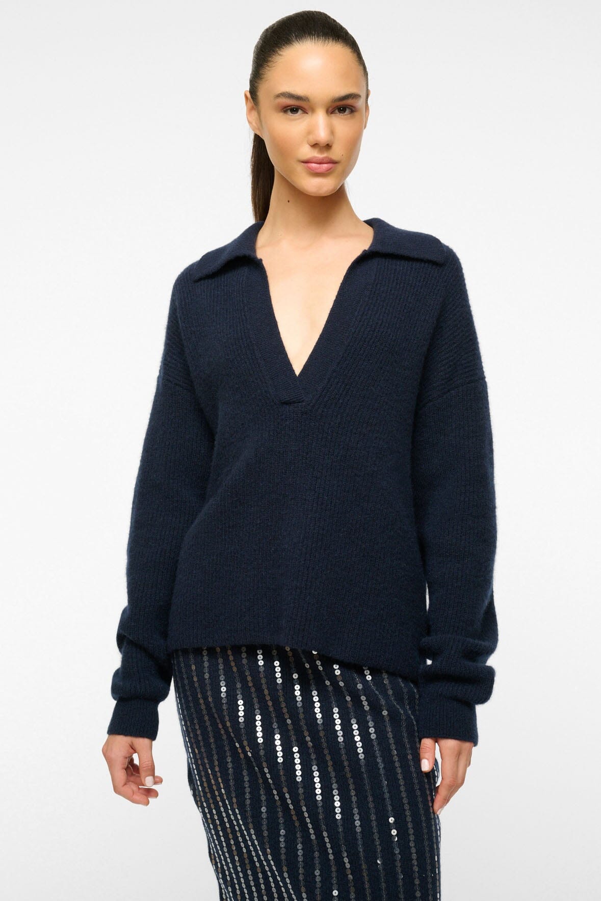 Ruston Navy Rib Knit Polo Sweater - Relaxed Fit