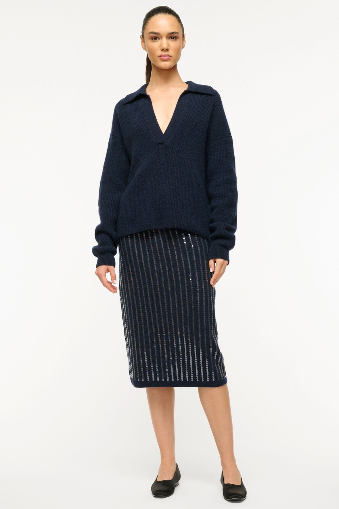 Ruston Navy Rib Knit Polo Sweater - Relaxed Fit