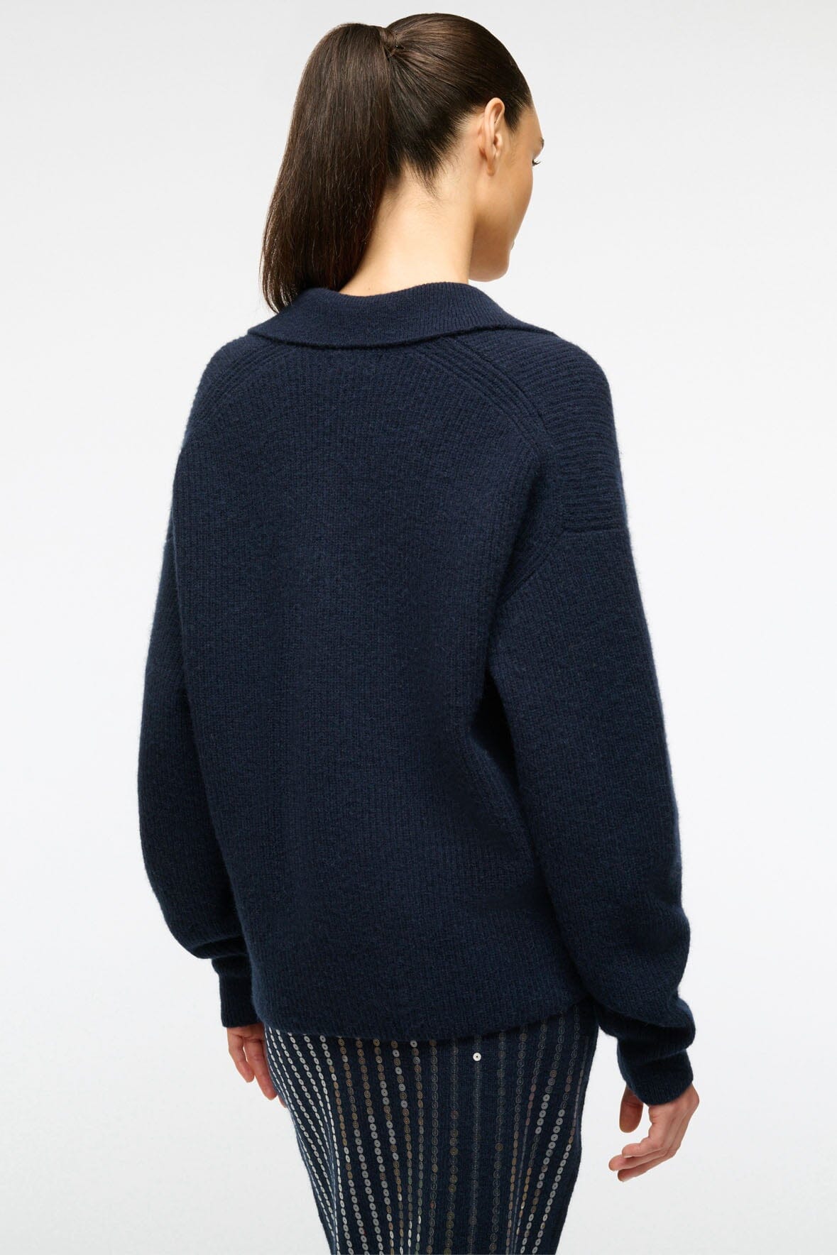 Ruston Navy Rib Knit Polo Sweater - Relaxed Fit