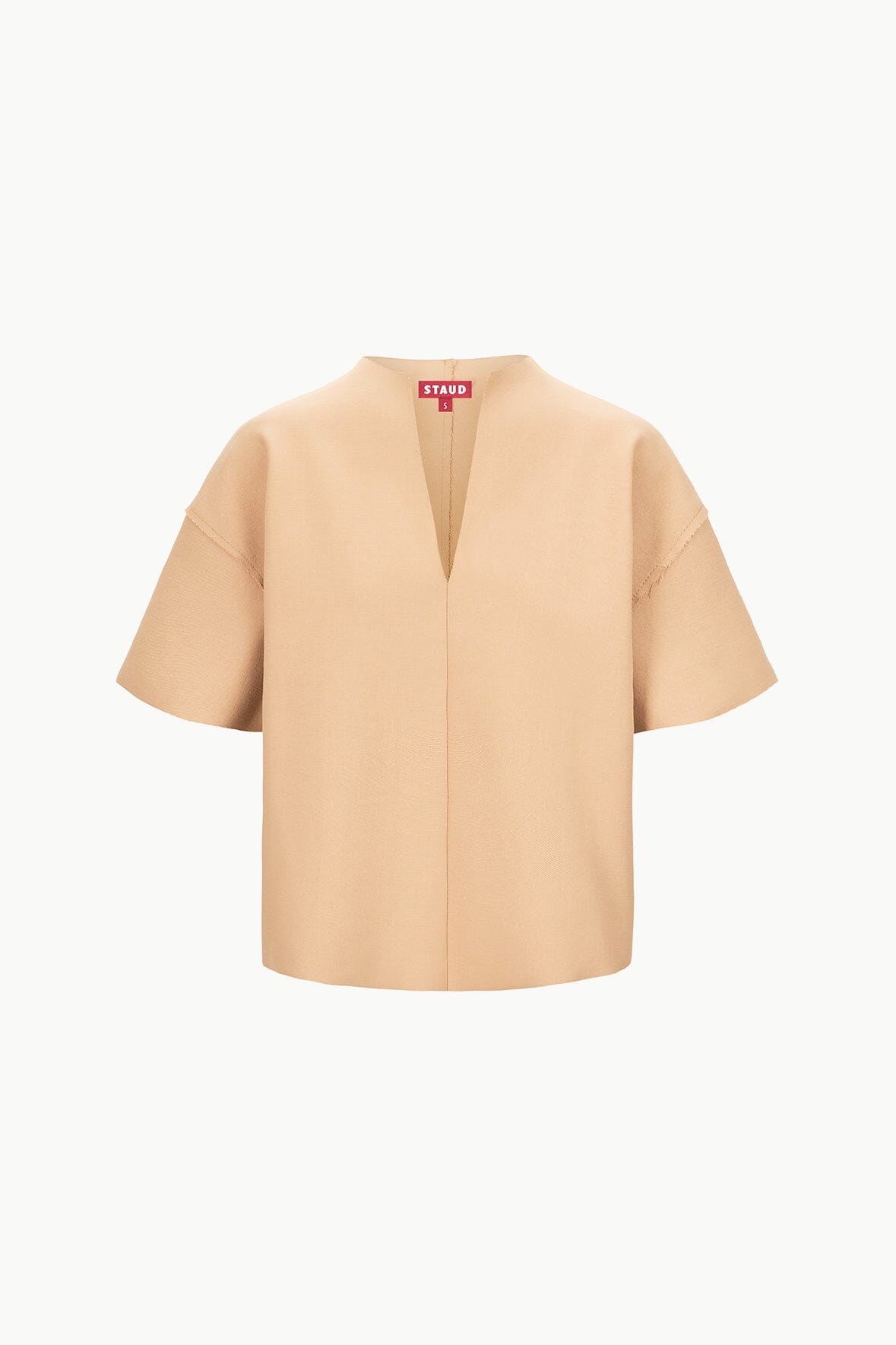 Amigoni Cotton-Linen Boxy T-Shirt with Neck Slit - Fawn