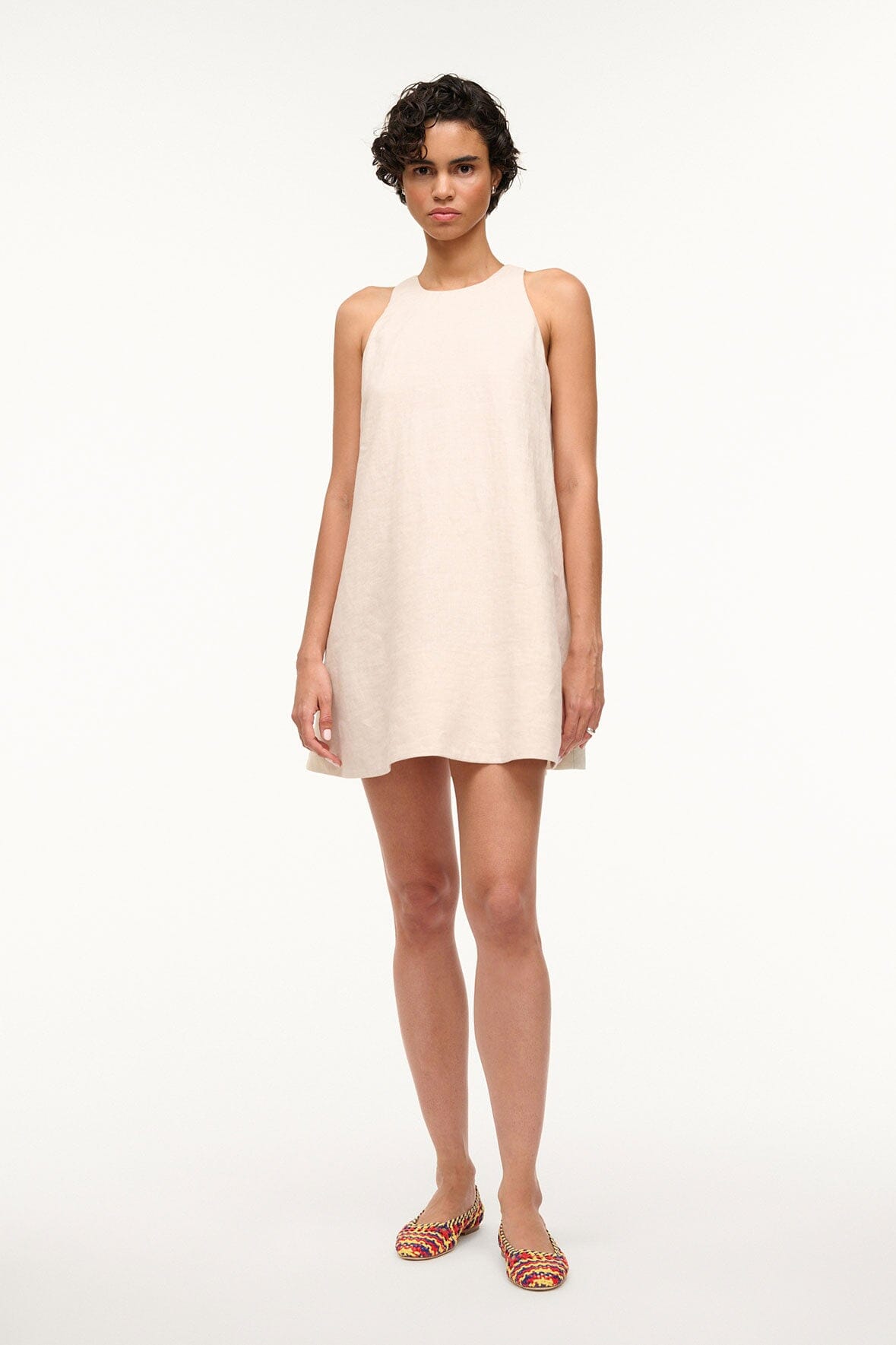 Serafina Natural A-Line Mini Dress with Back Buttons