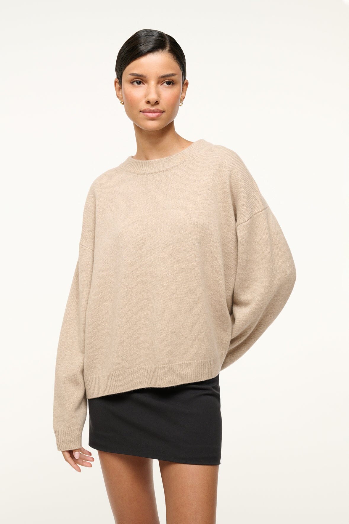Serrano 100% Cashmere Relaxed Crewneck Sweater in Stone