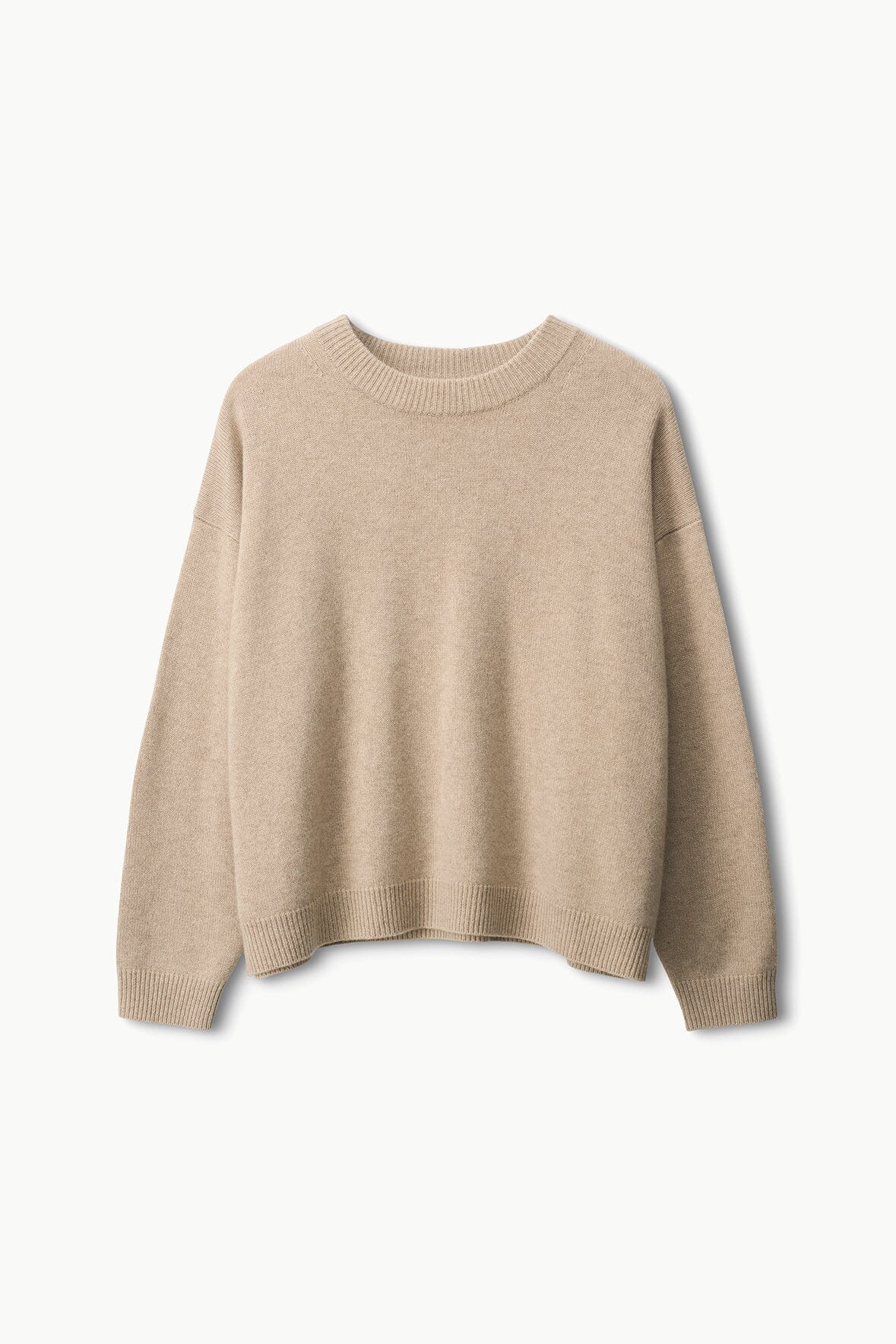 Serrano 100% Cashmere Relaxed Crewneck Sweater in Stone