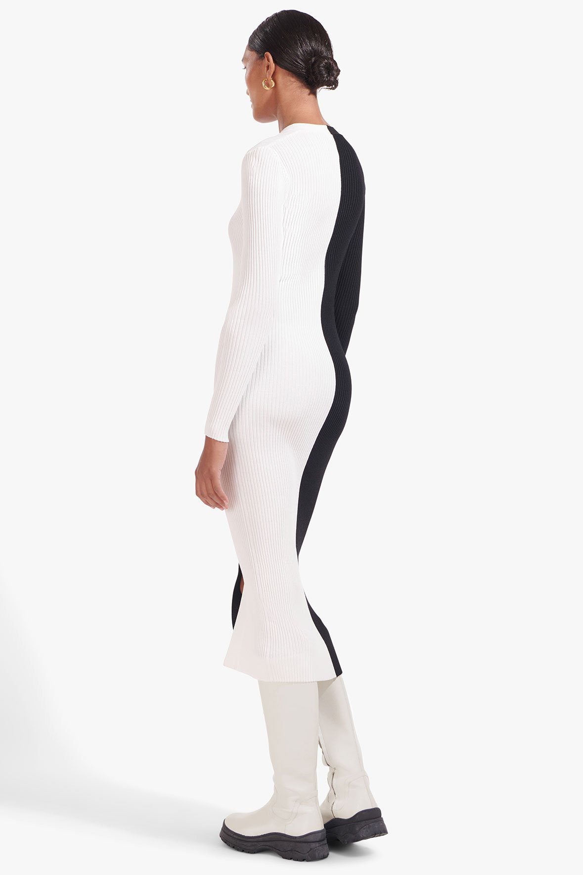 Shoko Black & White Rib Knit Sweater Cardigan Dress