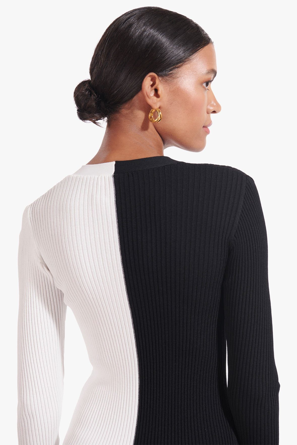 Shoko Black & White Rib Knit Sweater Cardigan Dress