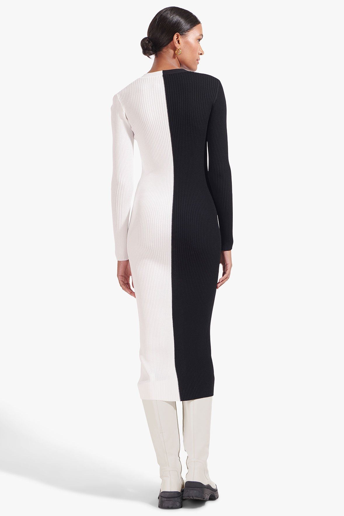 Shoko Black & White Rib Knit Sweater Cardigan Dress