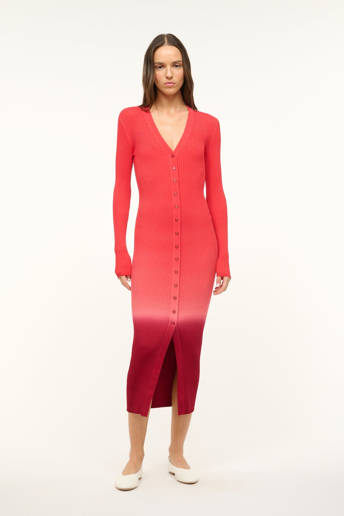 Shoko Sweater Cardigan Dress - Stretchy Rib Knit Dip Dye
