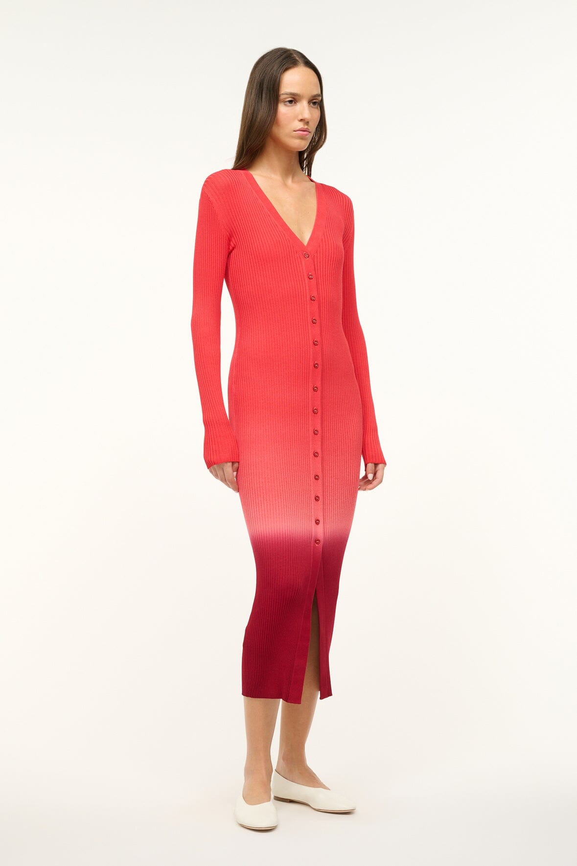 Shoko Sweater Cardigan Dress - Stretchy Rib Knit Dip Dye