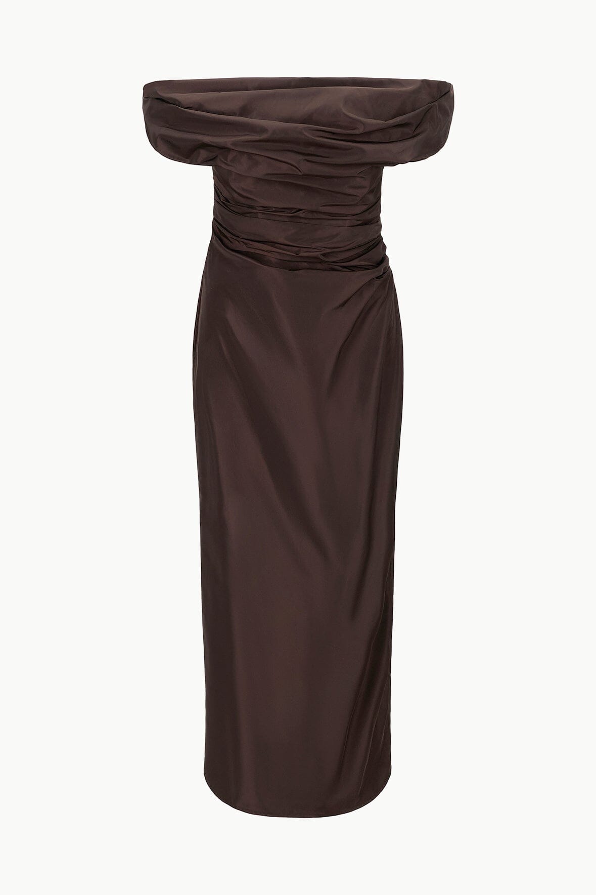 Andrea Off-Shoulder Taffeta Dress in Dark Chocolate