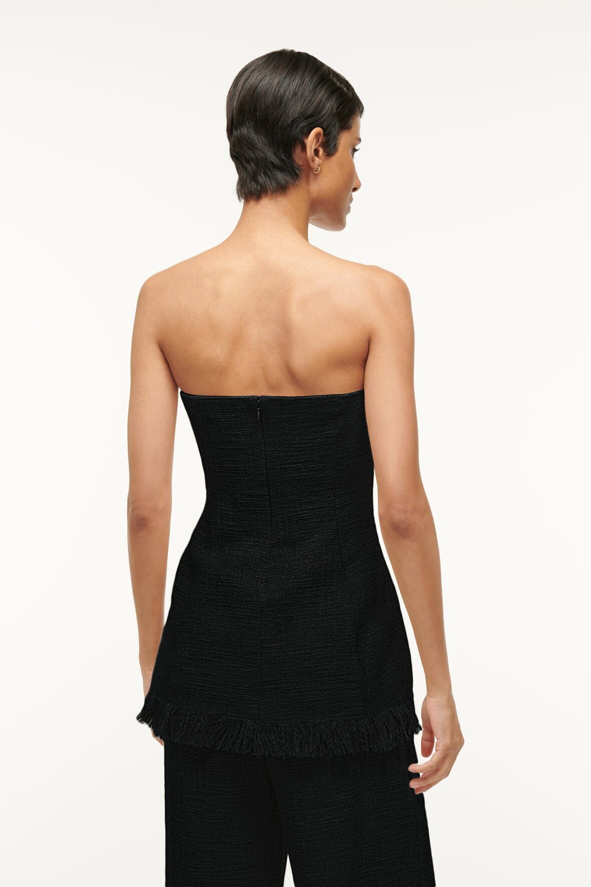 Silvia Black Strapless Peplum Top with Fringe Hem