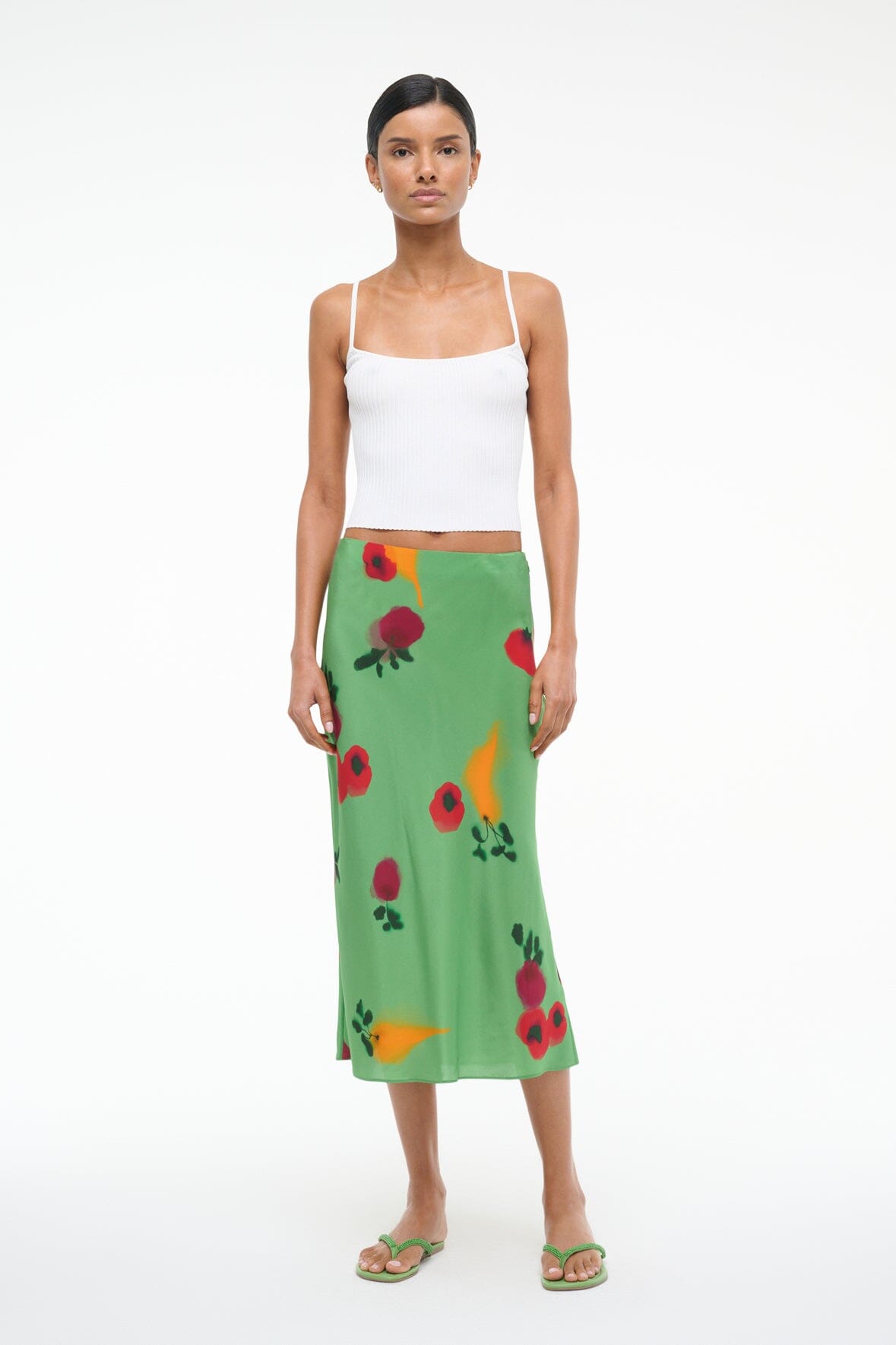 Angela Silk Skirt - Bias Cut Slim Fit with Farmers Market Leaf Print