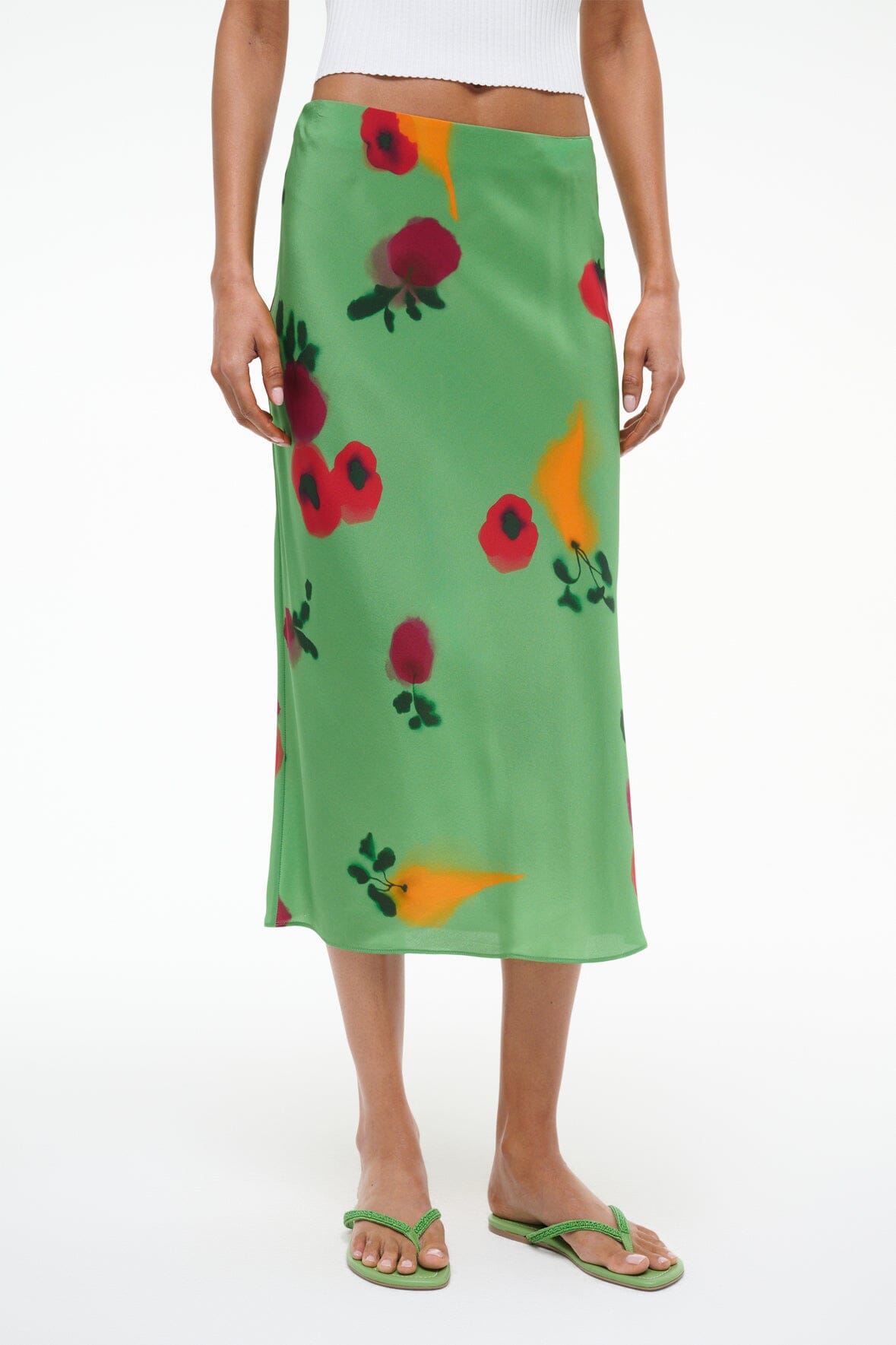 Angela Silk Skirt - Bias Cut Slim Fit with Farmers Market Leaf Print