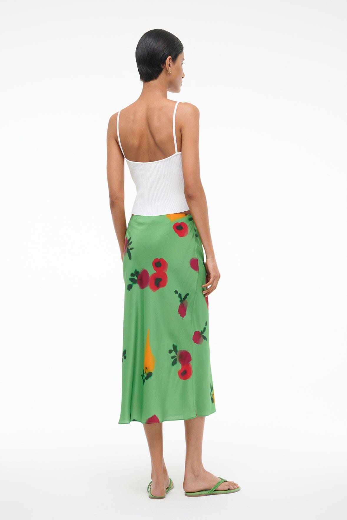 Angela Silk Skirt - Bias Cut Slim Fit with Farmers Market Leaf Print
