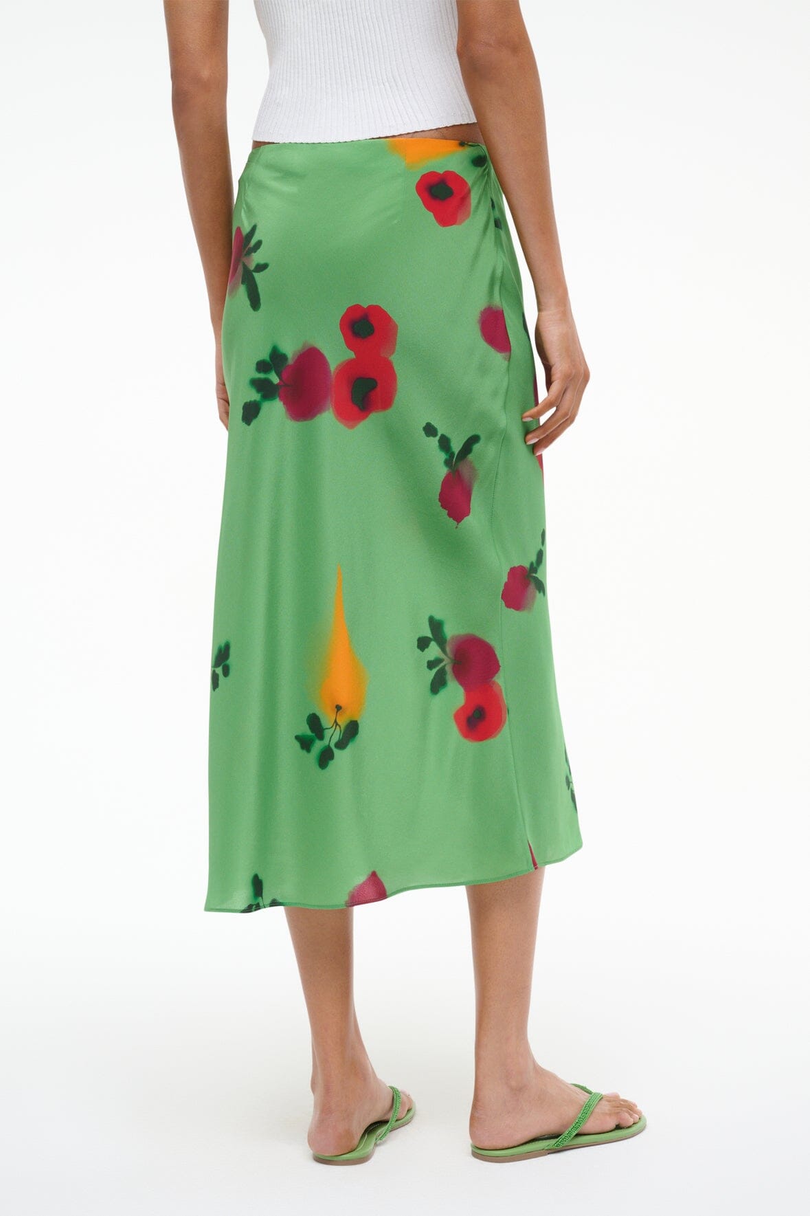 Angela Silk Skirt - Bias Cut Slim Fit with Farmers Market Leaf Print