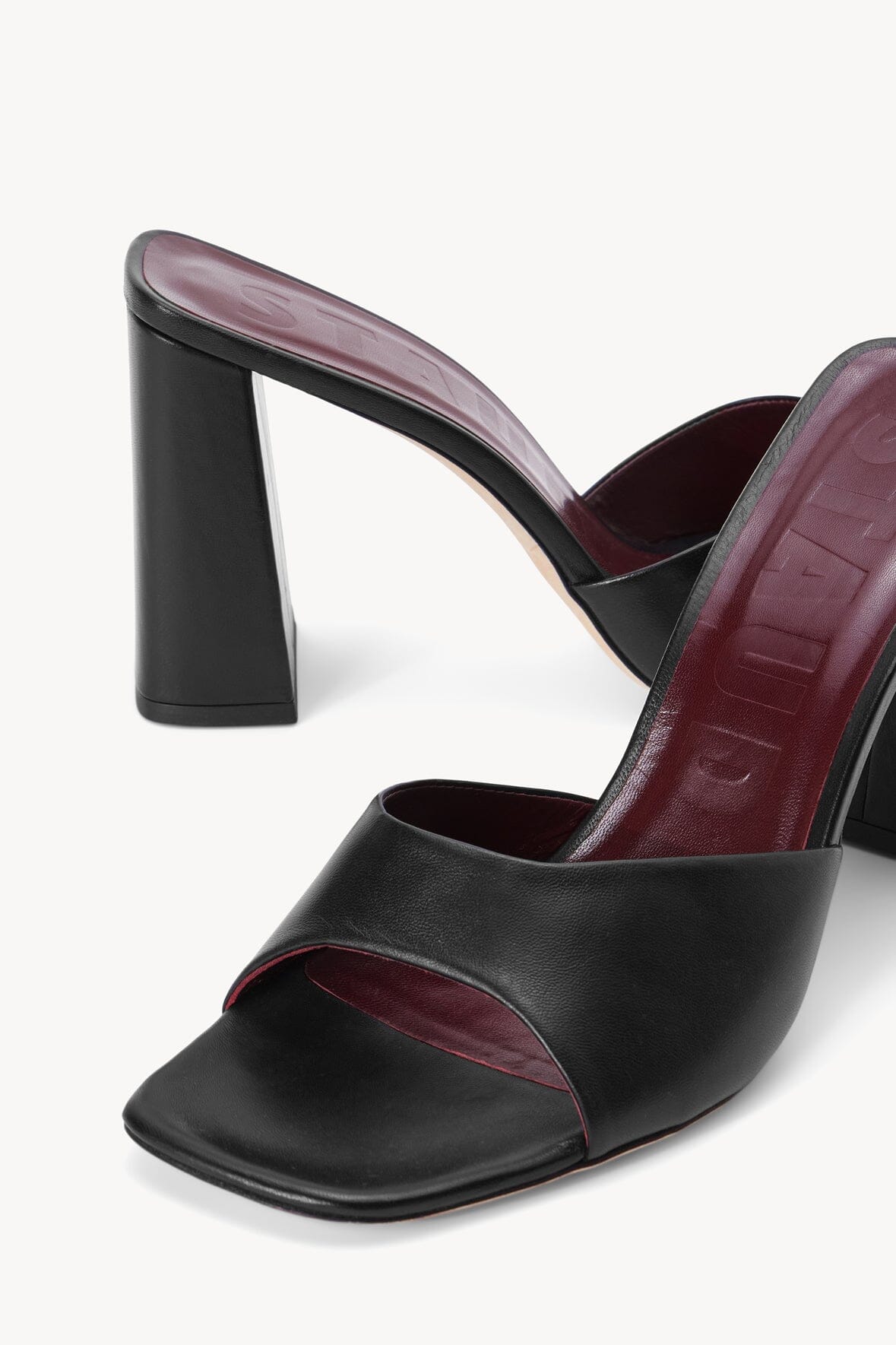Sloane Black Leather Sandals with Chunky Heel & Square Toe