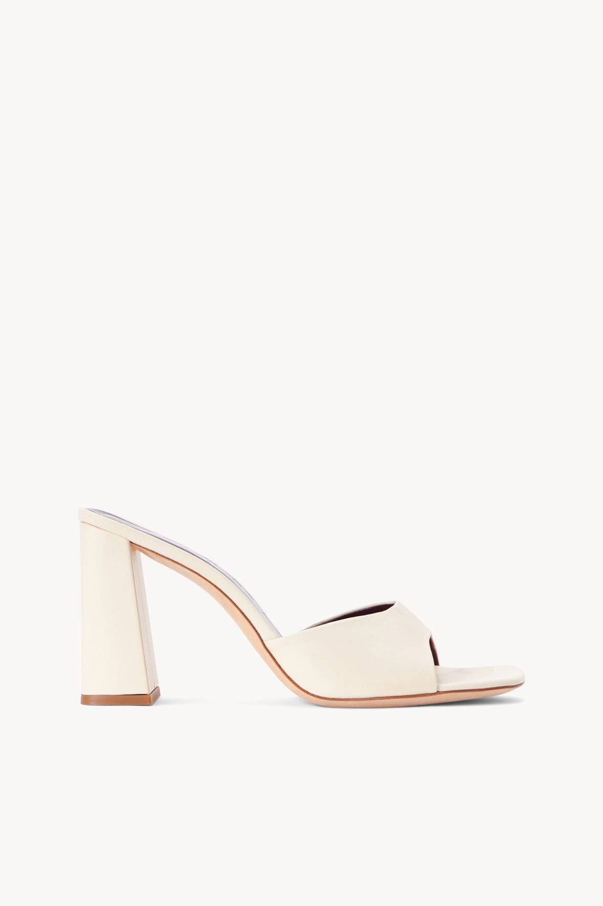 Sloane Cream Leather Sandals with Chunky Heel & Cushioned Footbed
