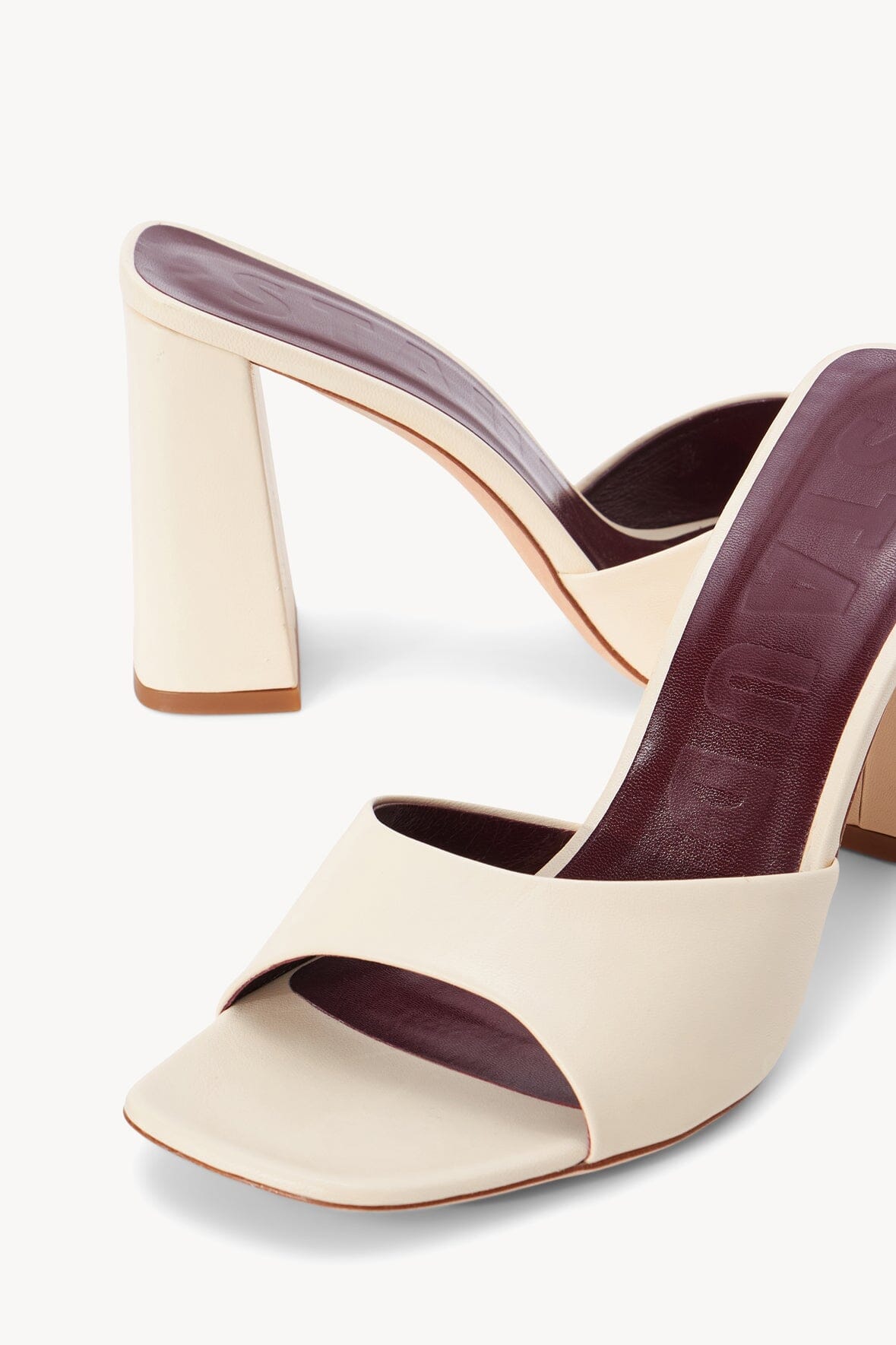 Sloane Cream Leather Sandals with Chunky Heel & Cushioned Footbed