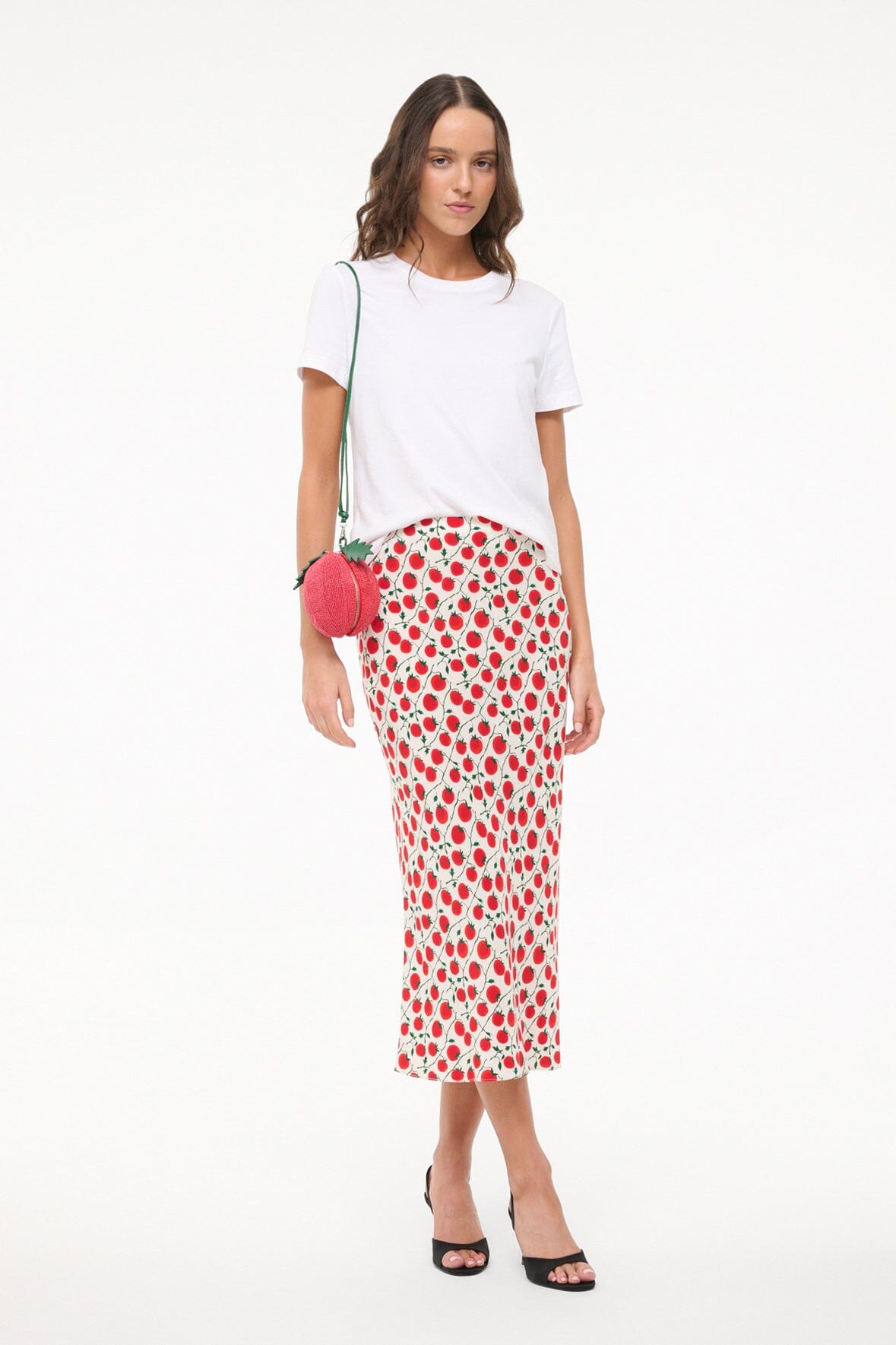 Angela Skirt - Slim Fit Tomato Print Crepe Summer Skirt