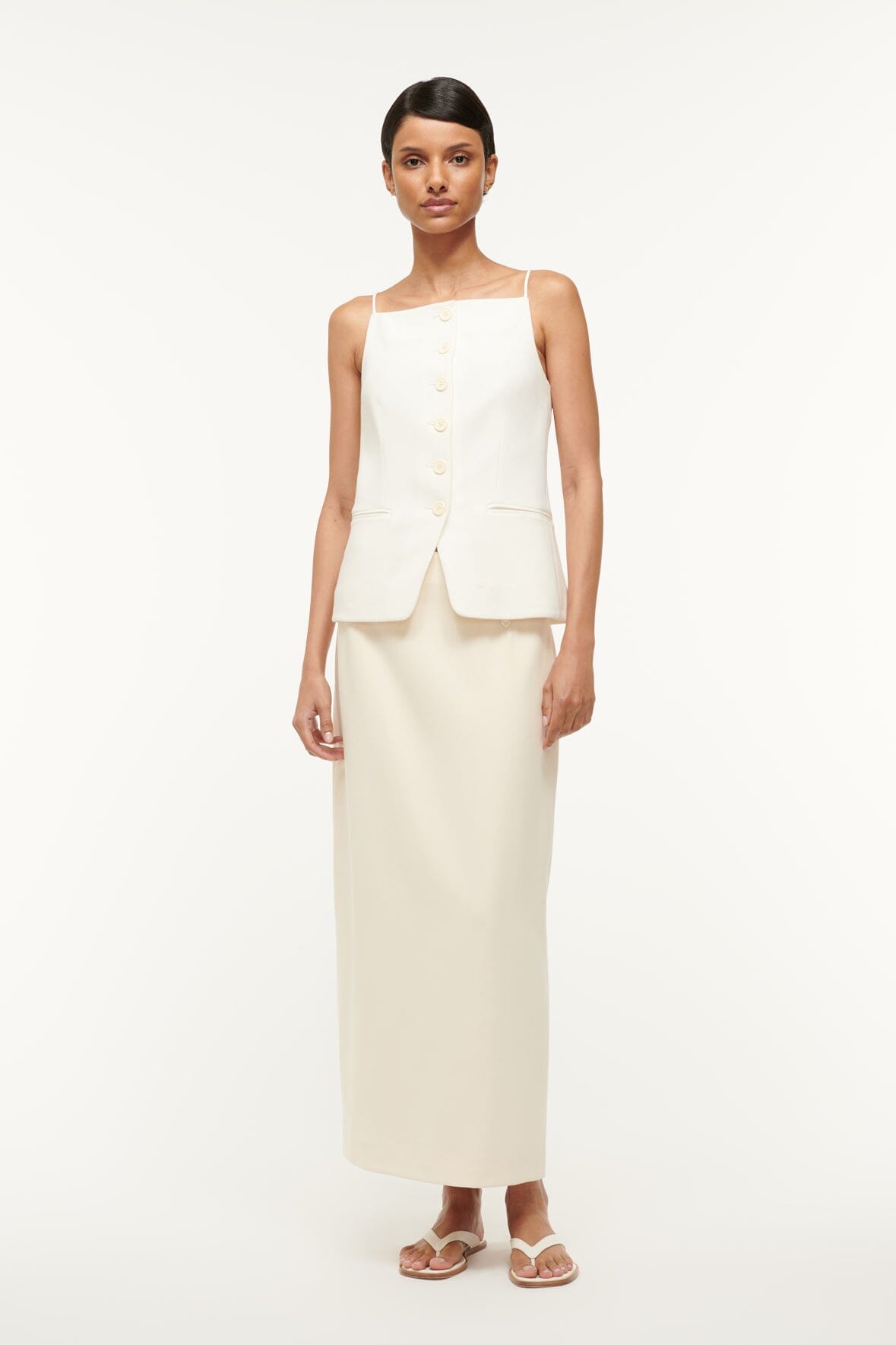 Smith Women's Tailored Midi Skirt with Pockets - Ecru