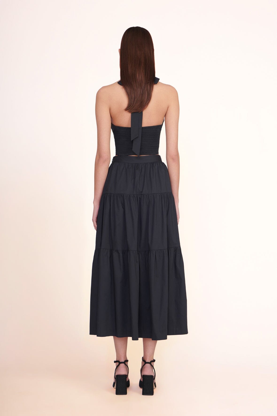 Black Smocked Back Halter Top with Self-Tie Neck