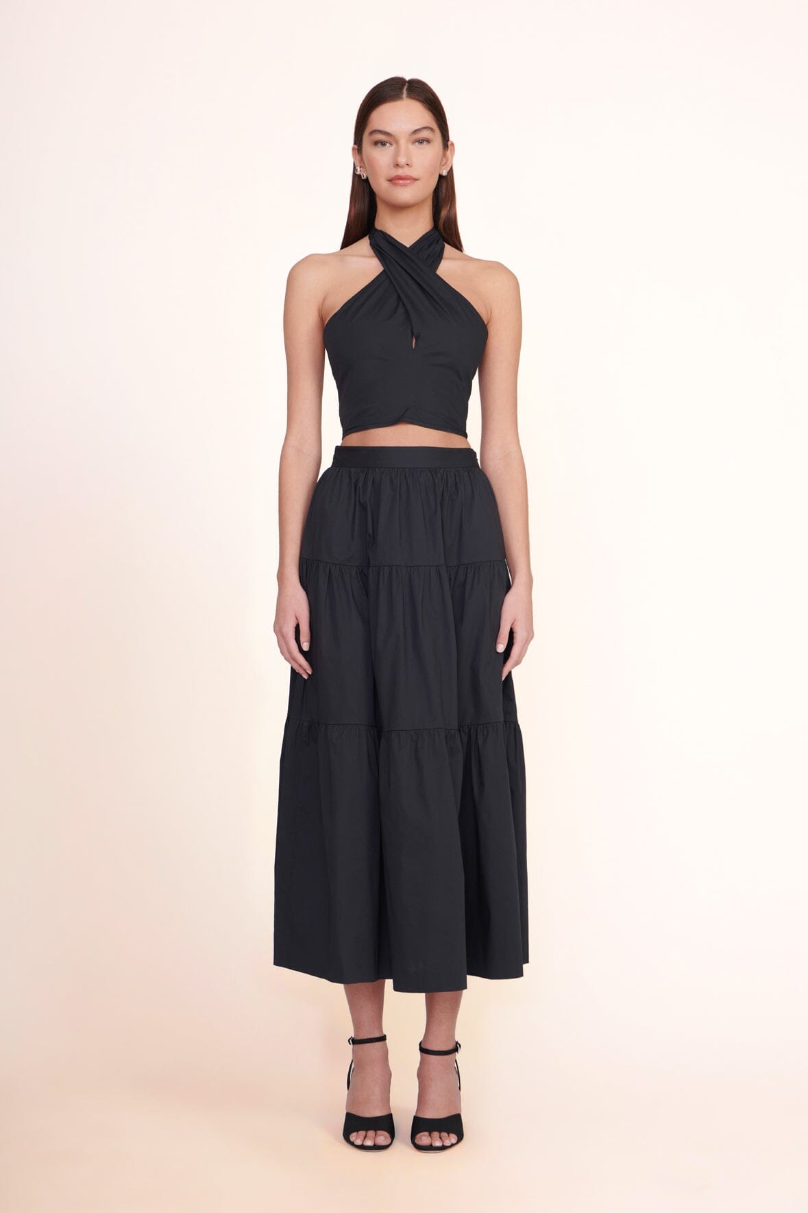 Black Smocked Back Halter Top with Self-Tie Neck