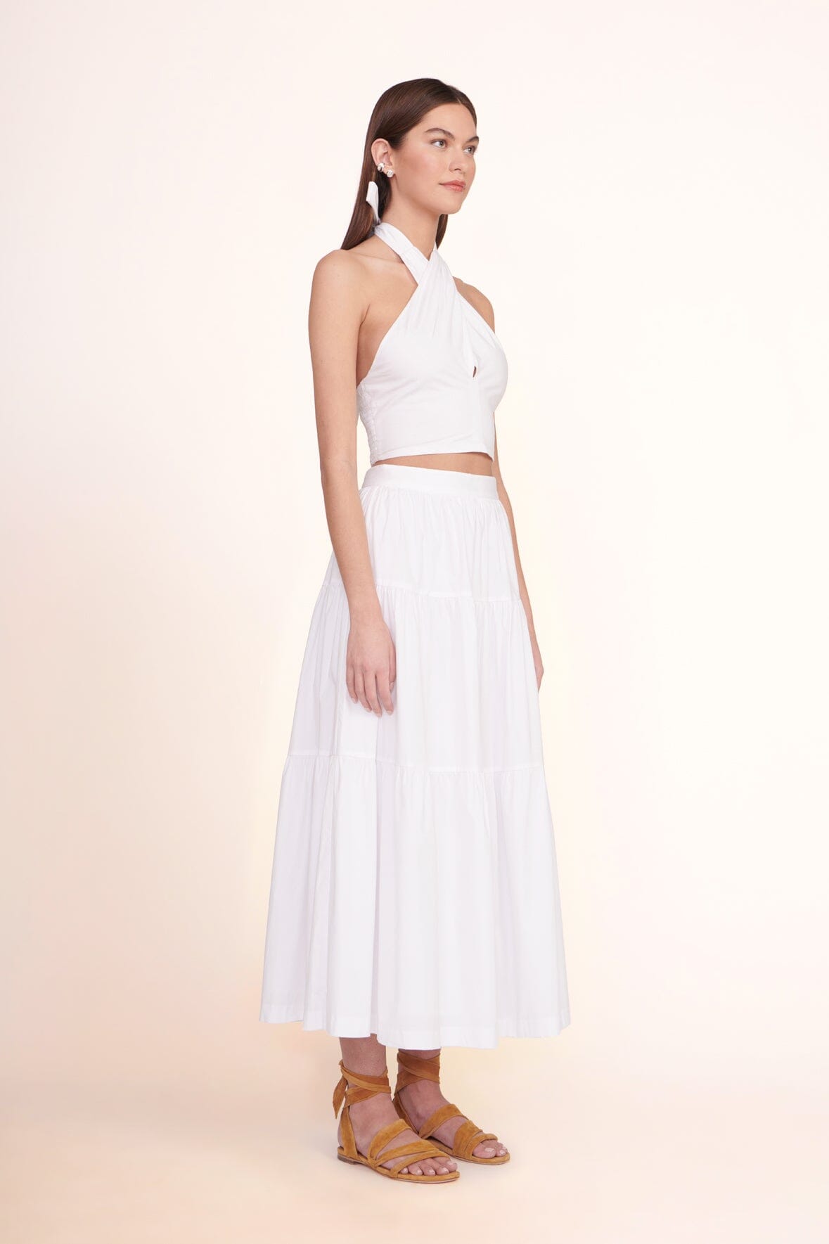 Women's White Smocked Halter Top with Self-Tie Neck