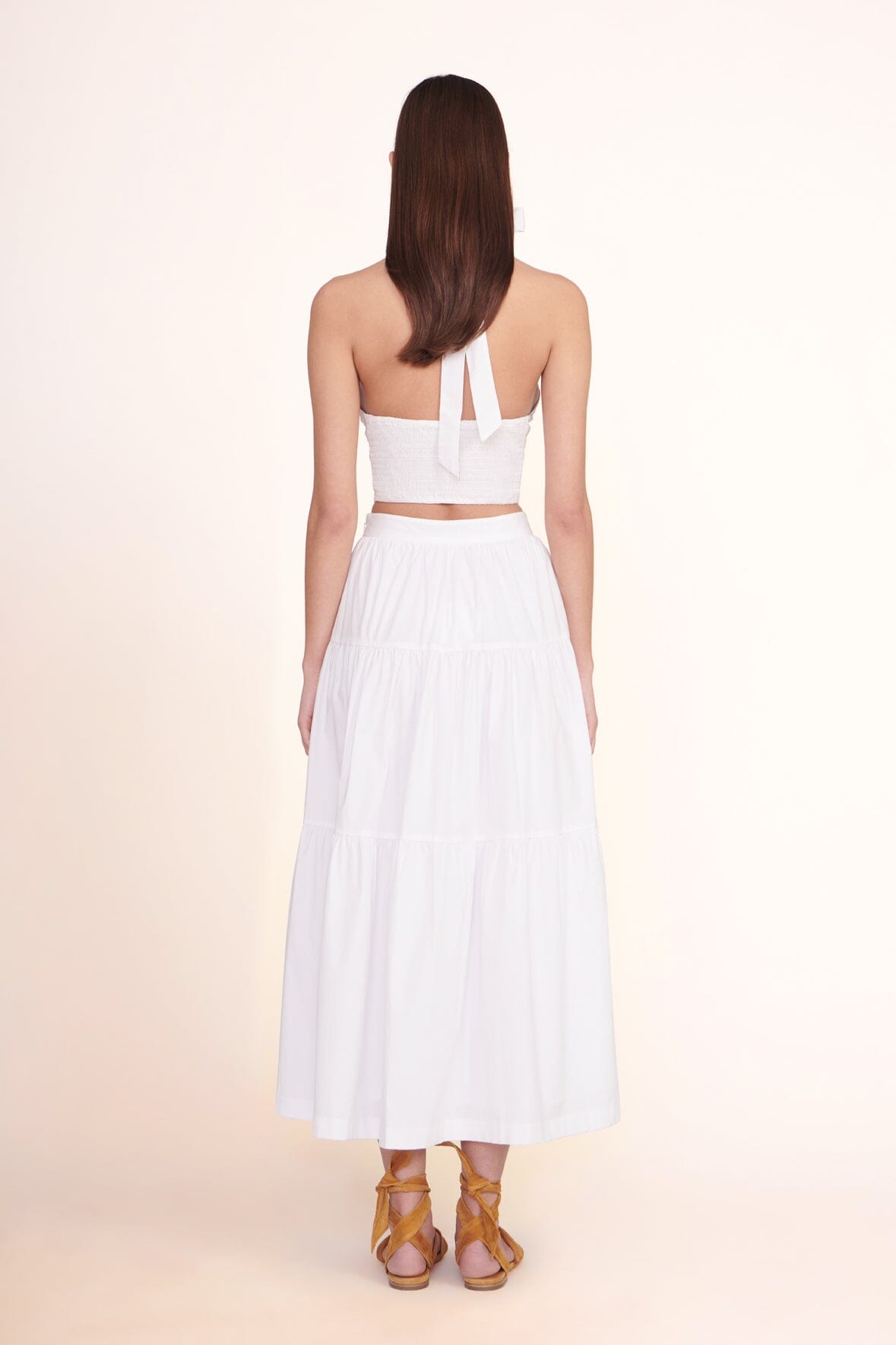 Women's White Smocked Halter Top with Self-Tie Neck