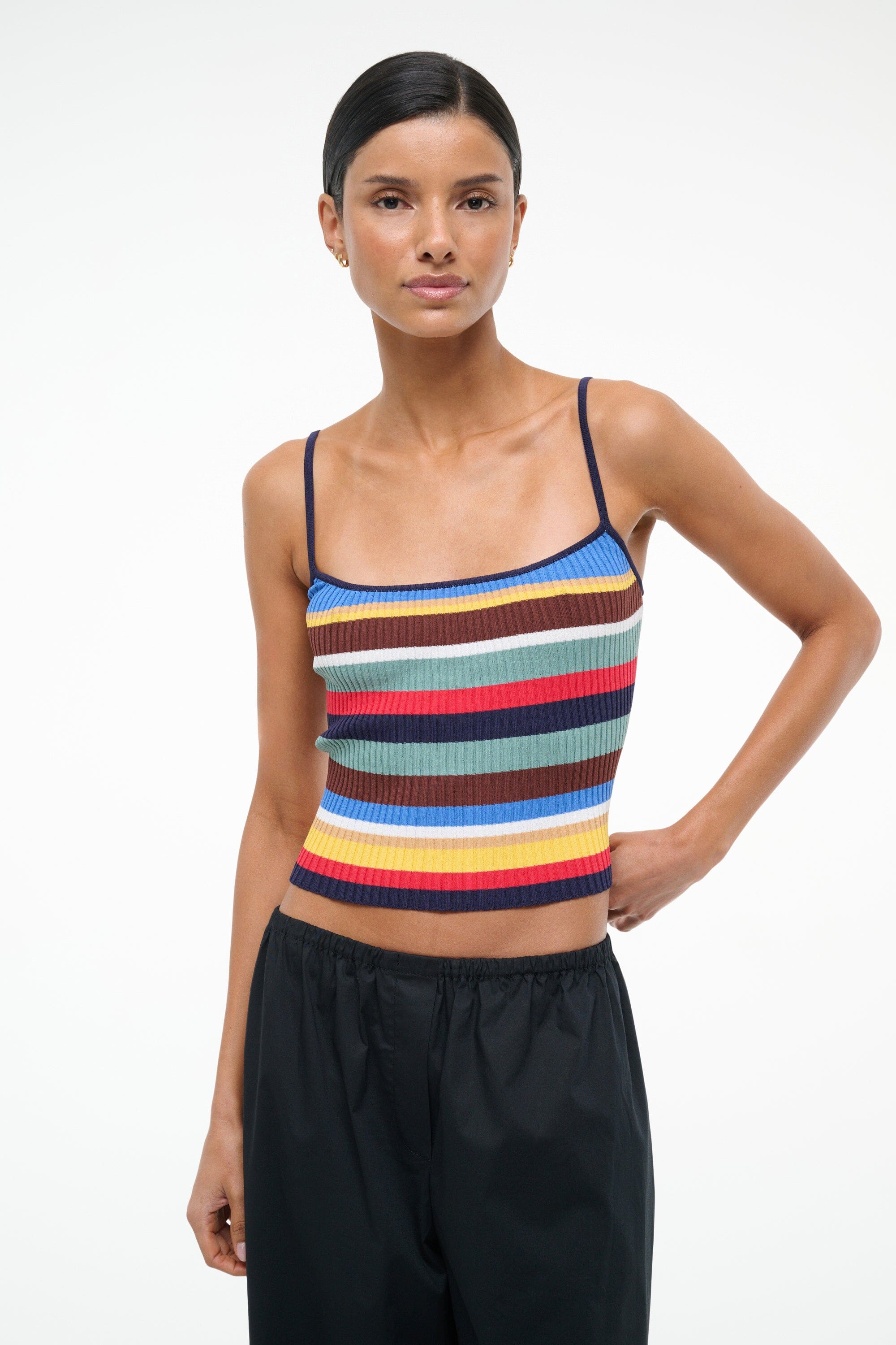 Soleil Rib Knit Tank Top - Striped Essential Camisole for Layering