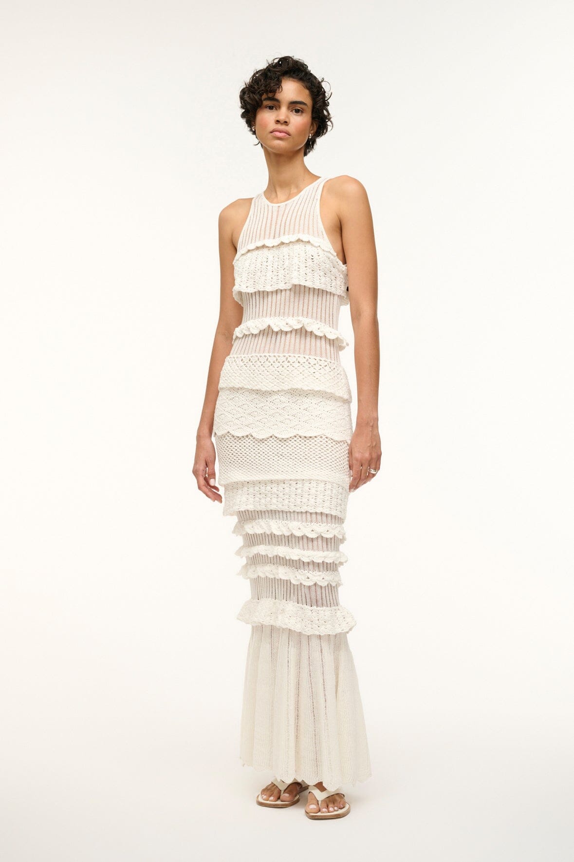 White Crochet Maxi Dress – Sorrento Tiered Ruffle Tank Dress