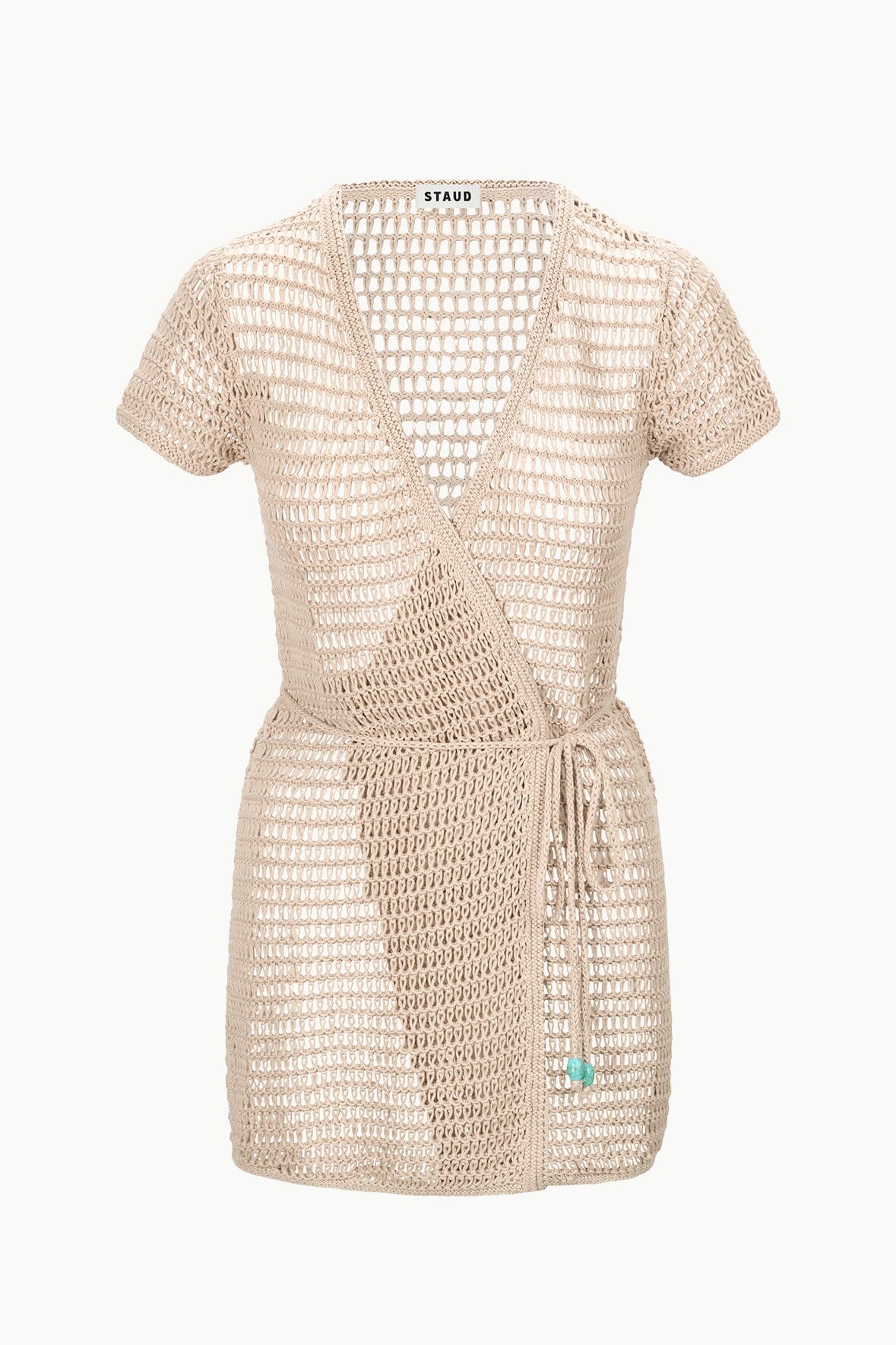 Spritz Wrap Coverup Mini Dress in Natural with V-Neck & Waist Tie