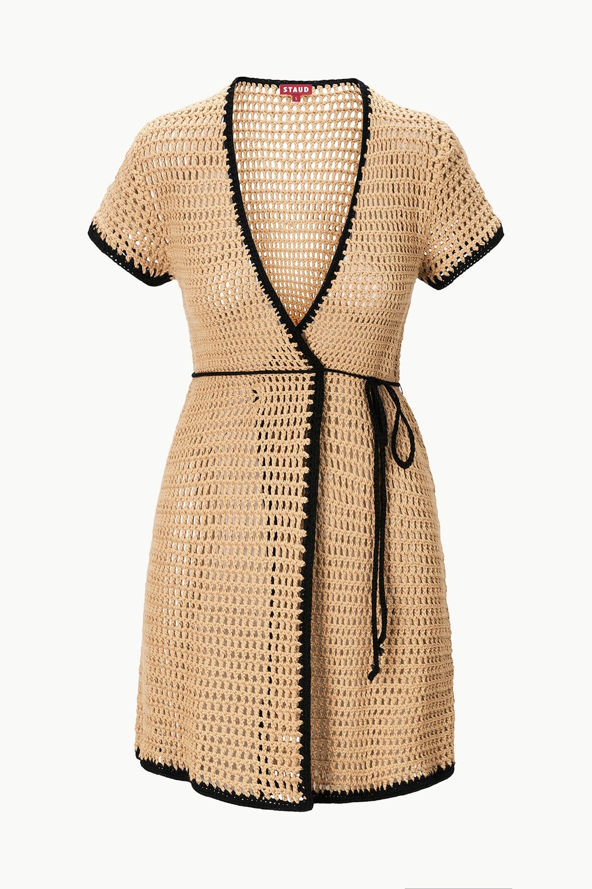 Spritz Wrap Coverup Dress in Natural Black with V-Neck & Waist Tie