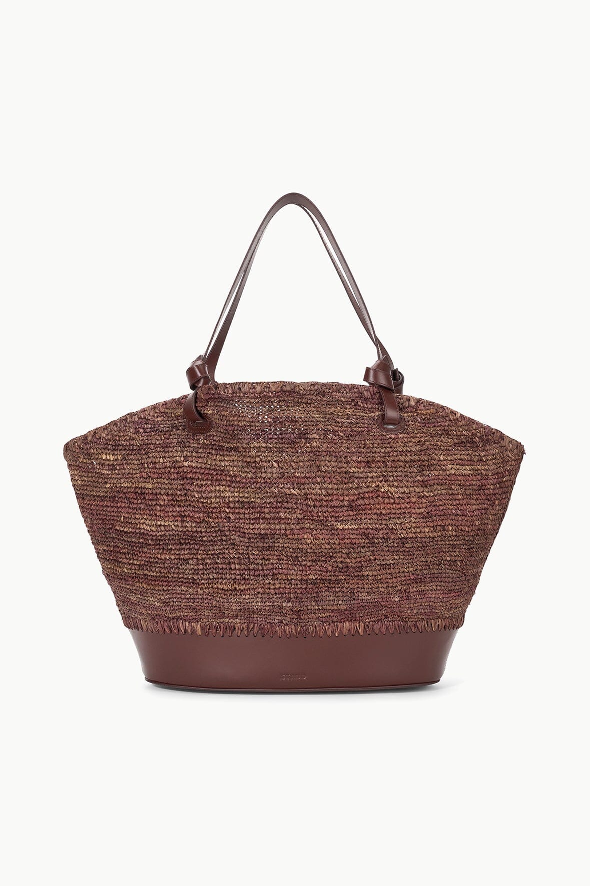 Squillo Mahogany Raffia Tote Bag with Leather Base & Zip Pocket