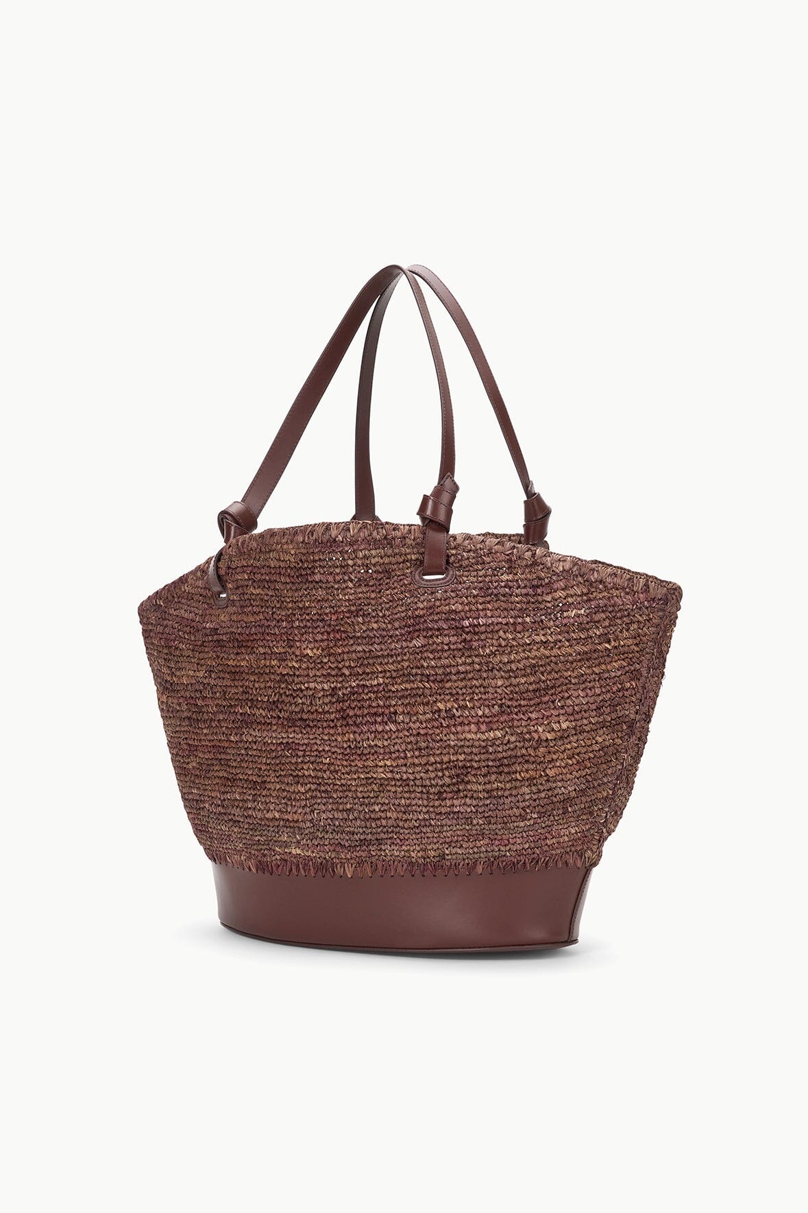 Squillo Mahogany Raffia Tote Bag with Leather Base & Zip Pocket