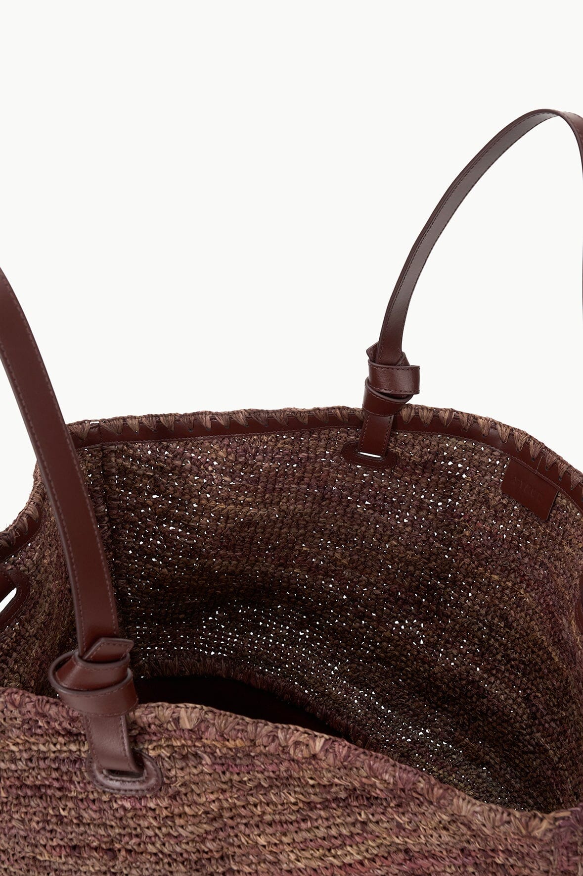 Squillo Mahogany Raffia Tote Bag with Leather Base & Zip Pocket
