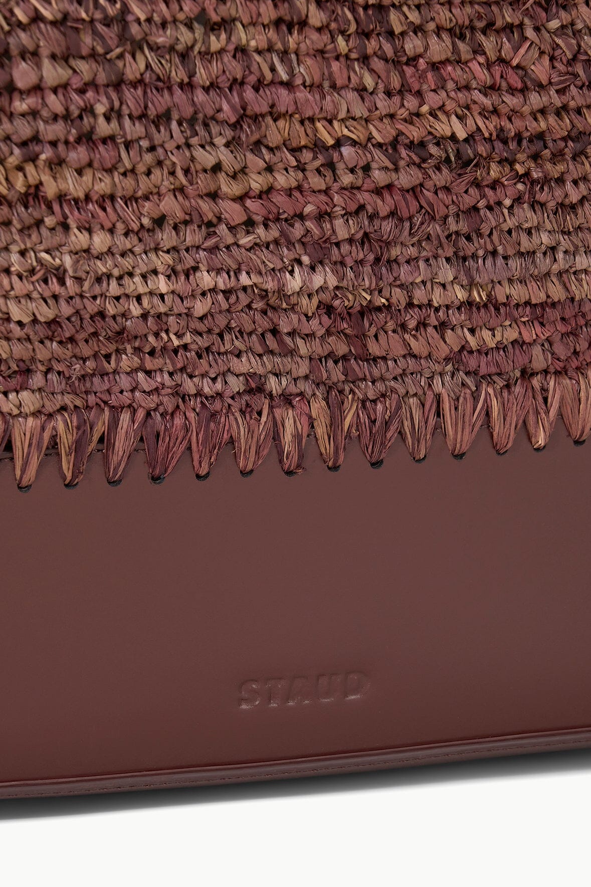 Squillo Mahogany Raffia Tote Bag with Leather Base & Zip Pocket